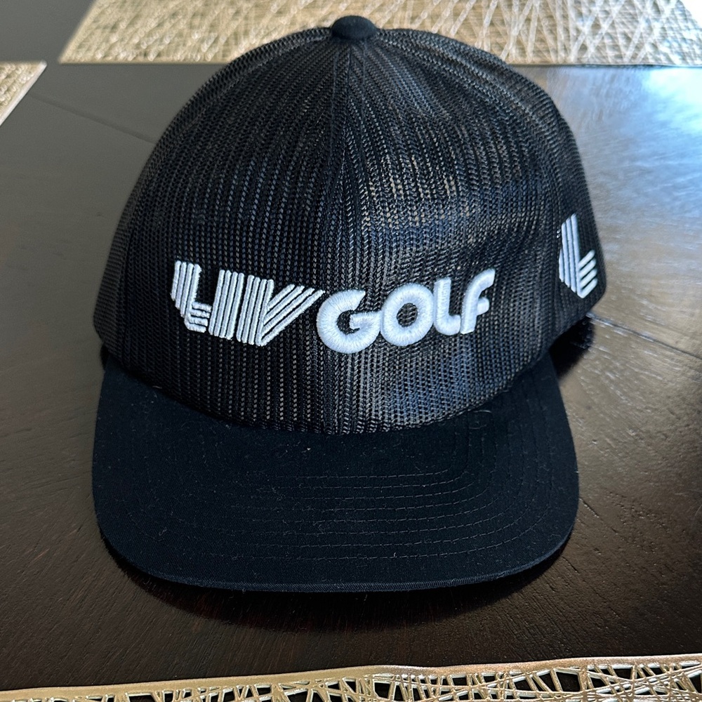 LV/Golf Black Mesh Trucker Hat with White Logo SnapBack